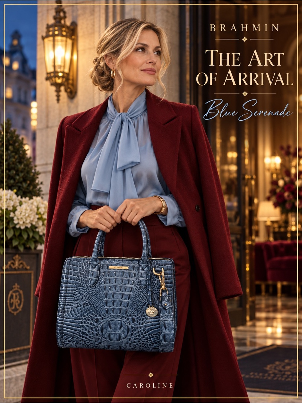 Brahmin Caroline Blue Croc-Embossed Leather Serenade Satchel NWT Bag - Picture 5 of 16